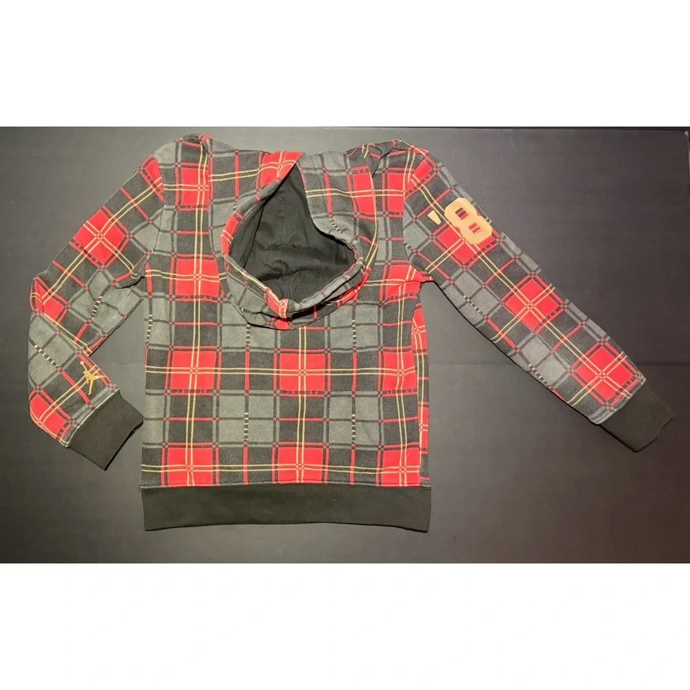 Air Jordan Hoodie Boys L (7) Large Red Essential Holiday Plaid‎ Sweatshirt